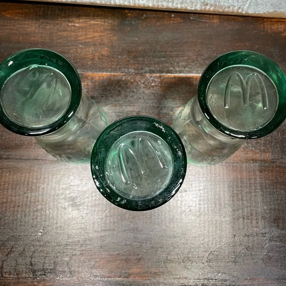 3 Bundle Vintage Famous 15 cent Hamburger McDonalds 1948 Green Glass‎ Cup